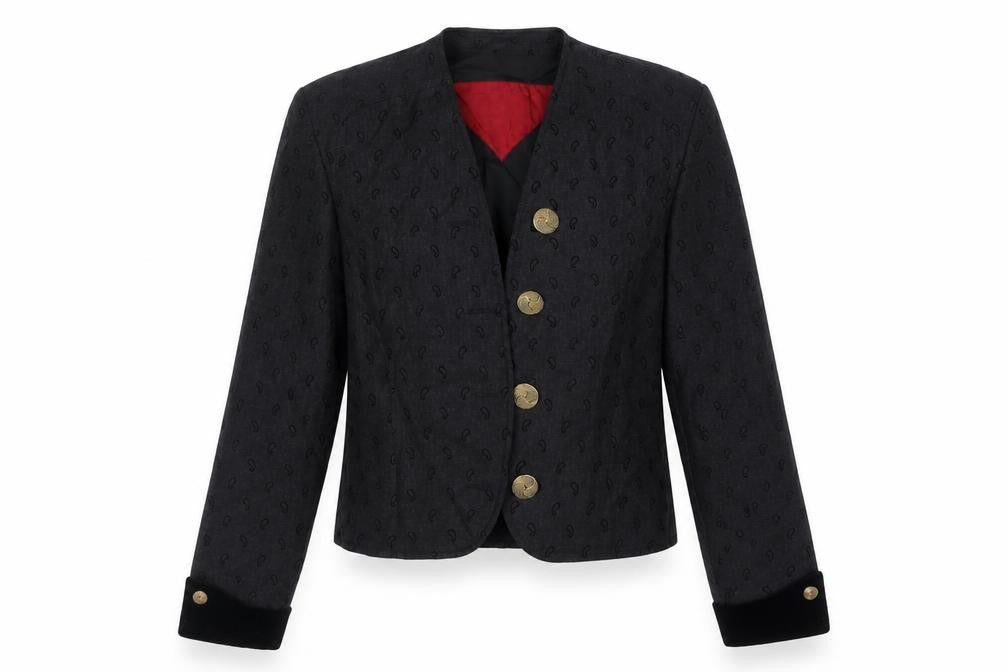 Sandy Womens Black Geometric Jacket Blazer Size 12 - Fake Button Detail