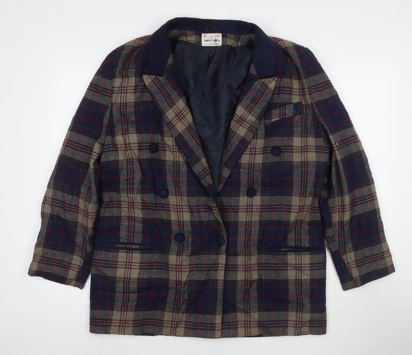 Simply French Womens Multicoloured Check Jacket Size 14 Button