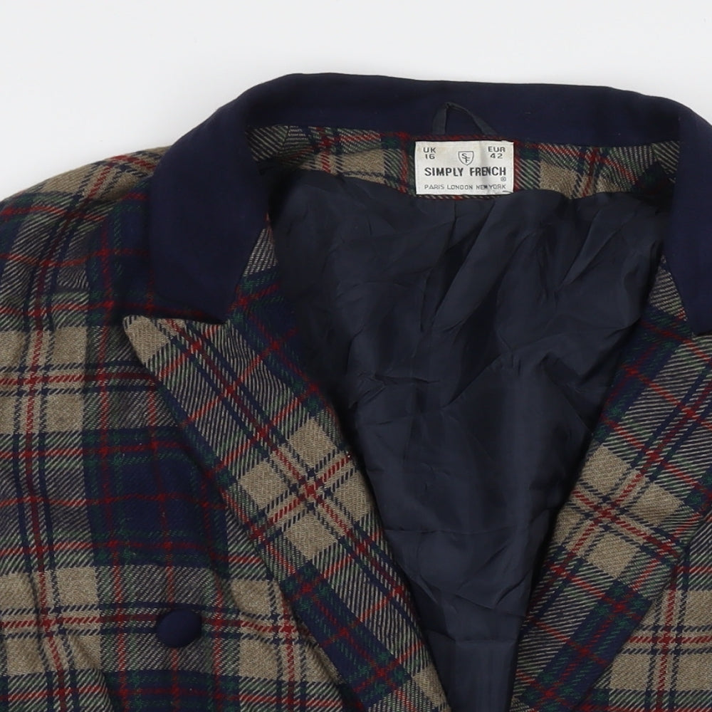 Simply French Womens Multicoloured Check Jacket Size 14 Button