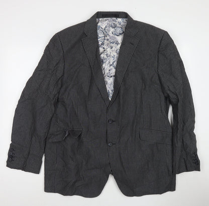 Additional front view of Autograph men’s grey striped wool jacket suit jacket, size 46, regular