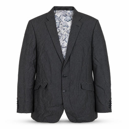 Front view of Autograph men’s grey striped wool jacket suit jacket, size 46, regular