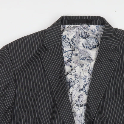 Close-up detail of Autograph men’s grey striped wool jacket suit jacket, size 46, regular