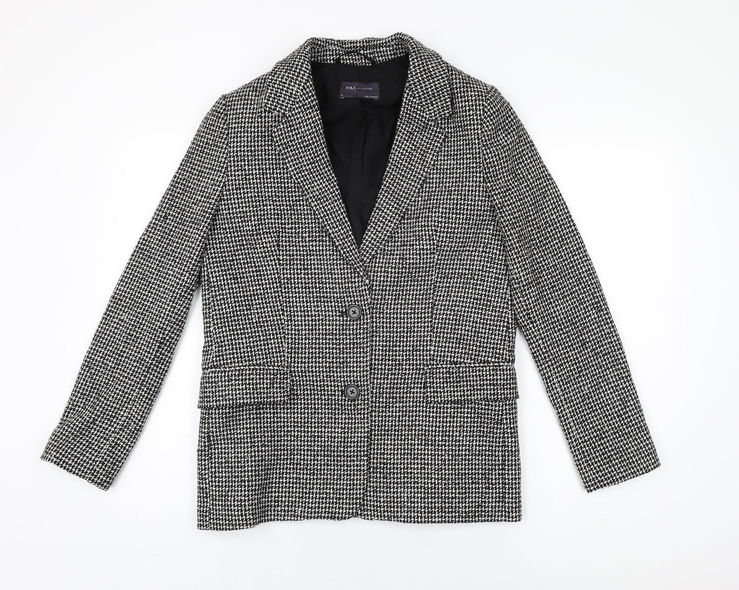Marks and Spencer Womens Black Geometric Jacket Blazer Size 8 Button