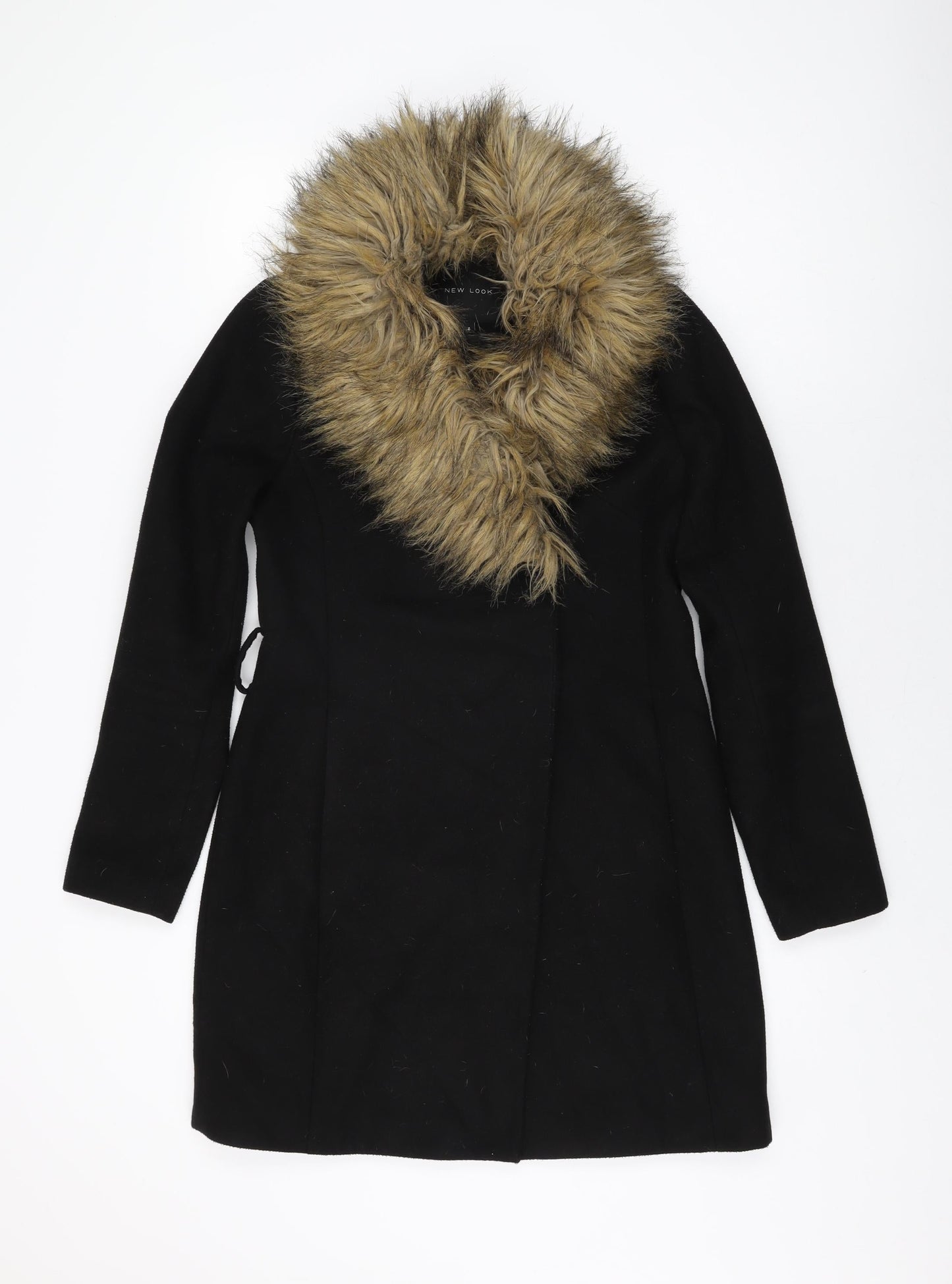 New Look Womens Black Overcoat Coat Size 8 Button