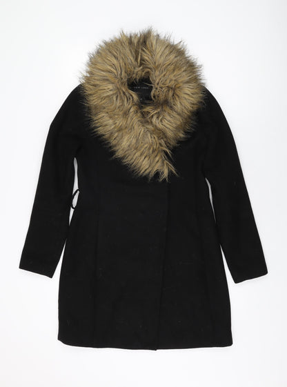 New Look Womens Black Overcoat Coat Size 8 Button