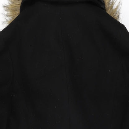 New Look Womens Black Overcoat Coat Size 8 Button