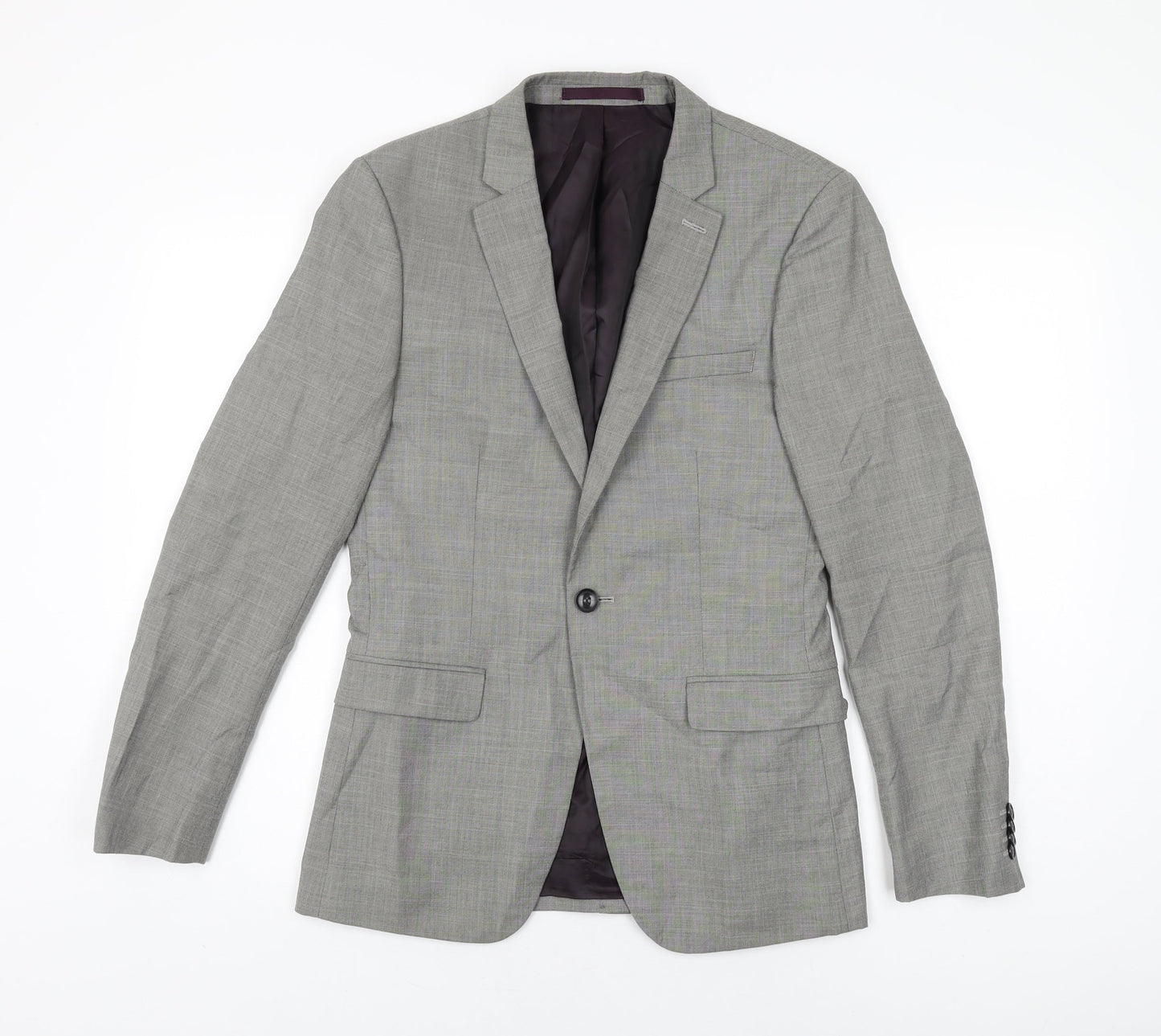 Topman Mens Grey Polyester Jacket Suit Jacket Size 36 Regular