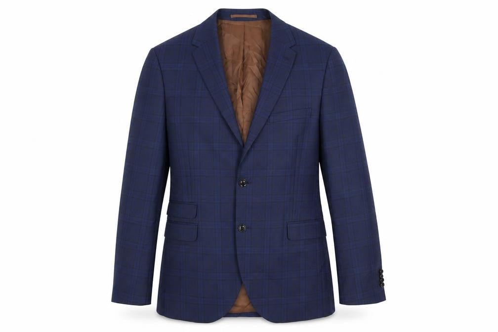 Fellini Mens Blue Plaid Wool Jacket Suit Jacket Size 40 Regular