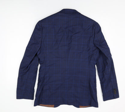 Fellini Mens Blue Plaid Wool Jacket Suit Jacket Size 40 Regular