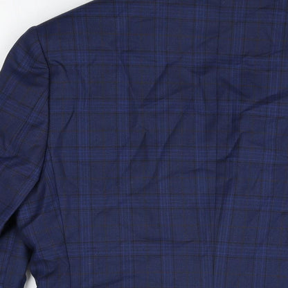 Fellini Mens Blue Plaid Wool Jacket Suit Jacket Size 40 Regular