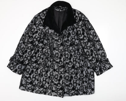 Additional front view of Roman women’s grey geometric overcoat coat, size M, button