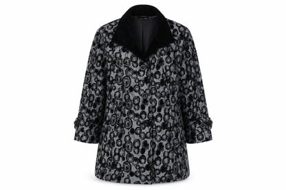 Front view of Roman women’s grey geometric overcoat coat, size M, button