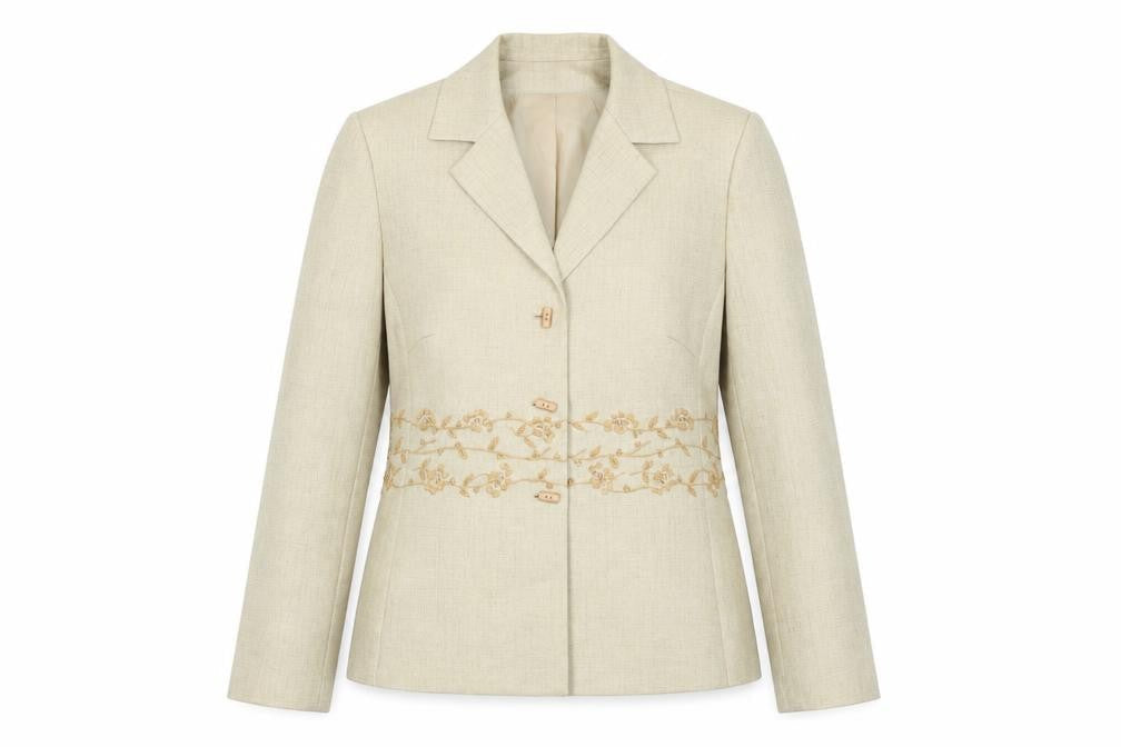 Kasper Womens Beige Geometric Jacket Size 8 Button