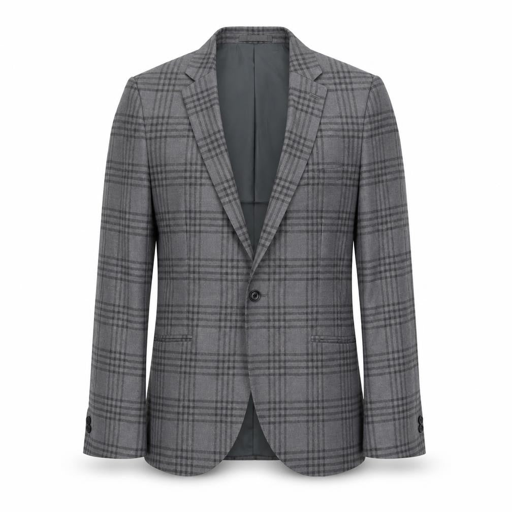 Moss London Mens Grey Plaid Polyester Jacket Suit Jacket Size 38 Regular