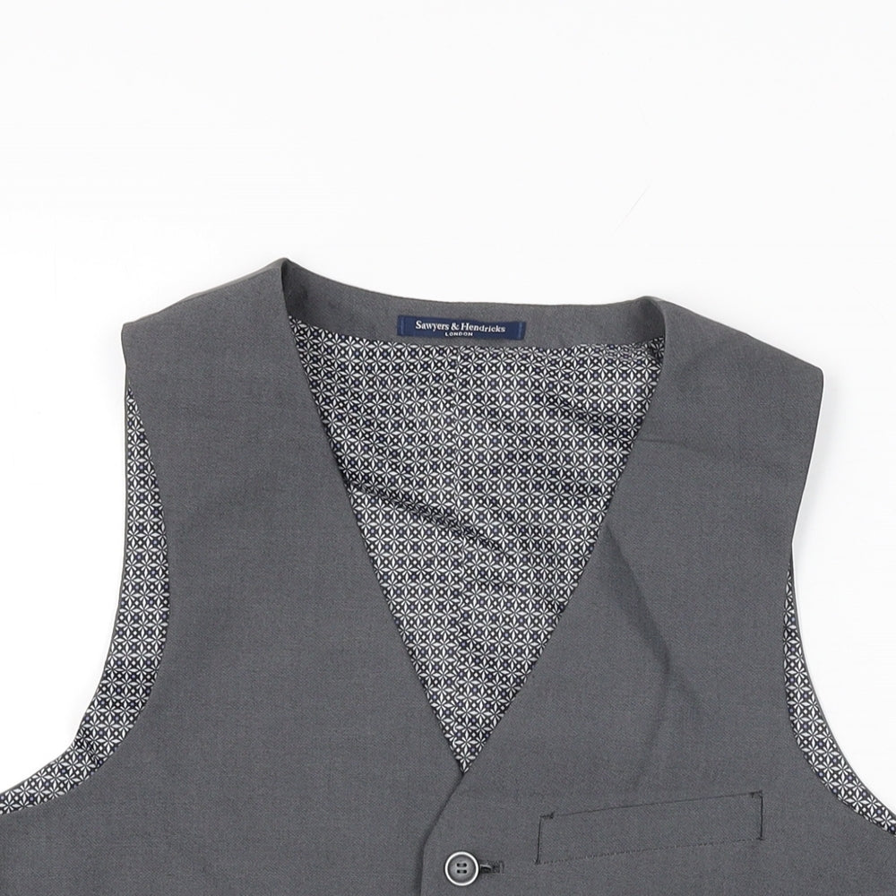Sawyers & Hendricks Mens Grey Polyester Jacket Suit Waistcoat Size 40 Regular