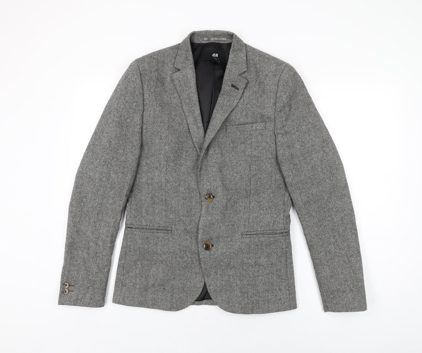 H&M Mens Grey Wool Jacket Suit Jacket Size 36 Regular