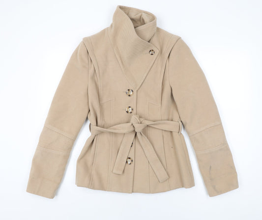 Et Vous Womens Beige Overcoat Coat Size 10 Button