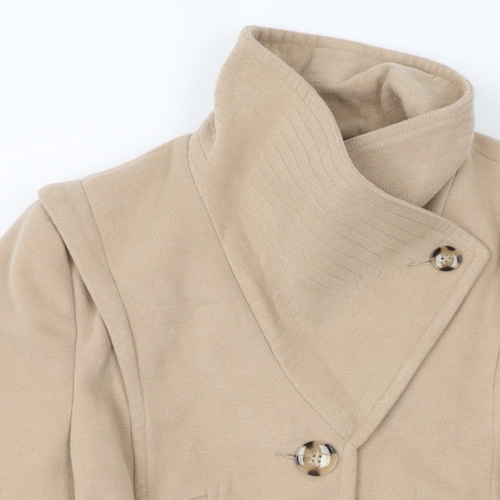 Et Vous Womens Beige Overcoat Coat Size 10 Button