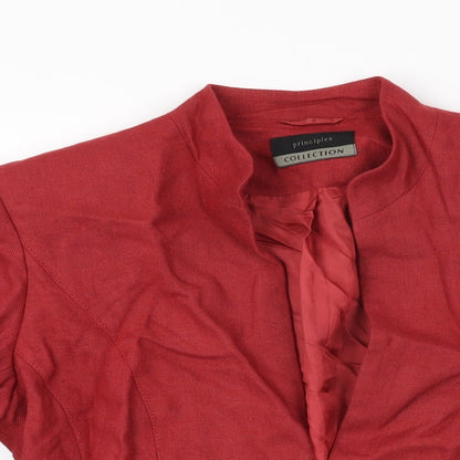 Close-up detail of Principles women’s red jacket, size UK 12, hook & eye