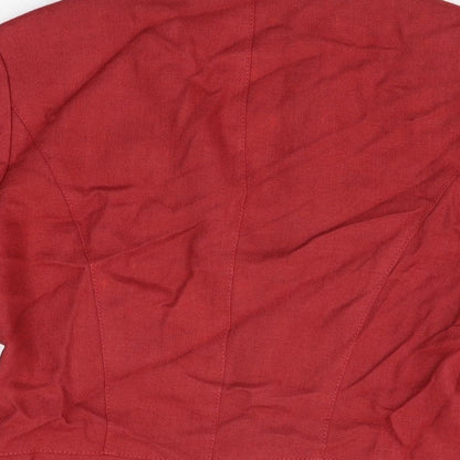 Brand and care label for Principles women’s red jacket, size UK 12, hook & eye