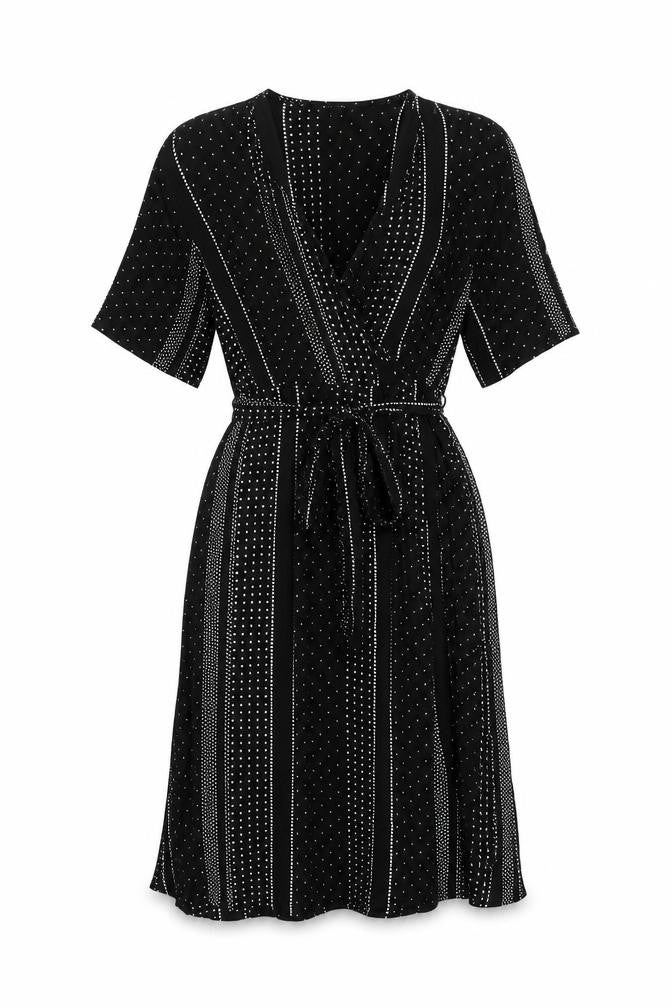 New Look Womens Black Geometric Viscose Wrap Dress Size 10 V-Neck Pullover