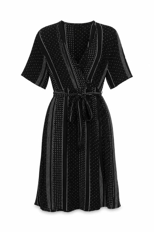 New Look Womens Black Geometric Viscose Wrap Dress Size 10 V-Neck Pullover