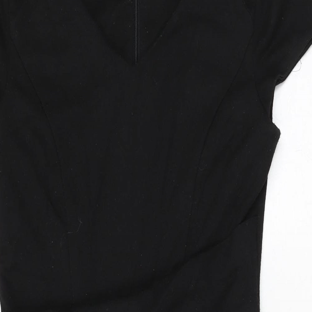 Red Herring Womens Black Polyester Bodycon Size 10 V-Neck Zip