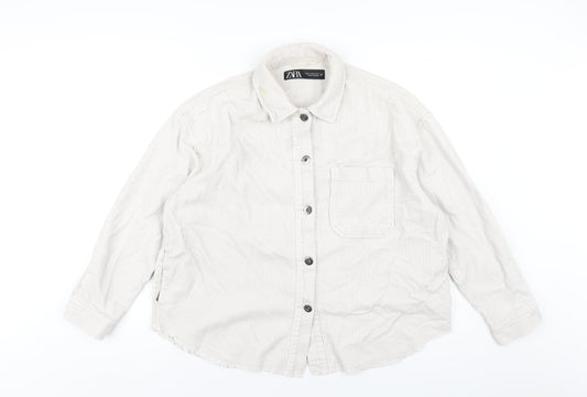 Zara Womens Ivory Cotton Basic Button-Up Size XS Collared