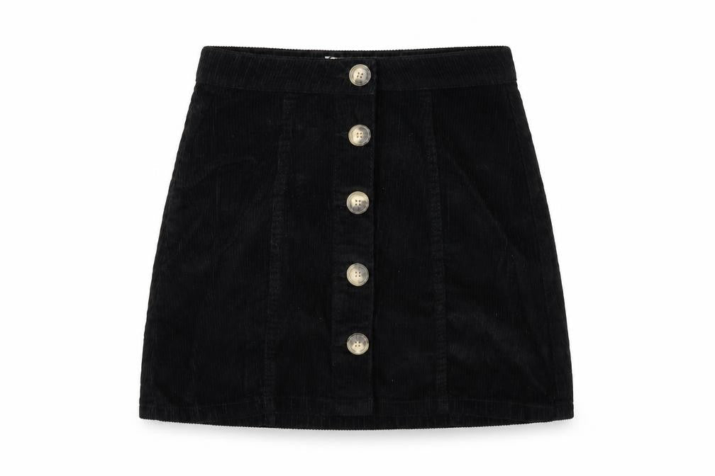 Denim & Co. Womens Black Cotton A-Line Skirt Size 6 Button