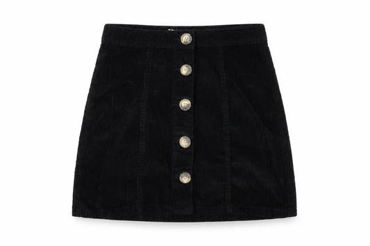 Denim & Co. Womens Black Cotton A-Line Skirt Size 6 Button