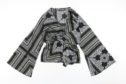 Additional front view of Missguided women’s black geometric polyester basic blouse, size UK 10, v-neck