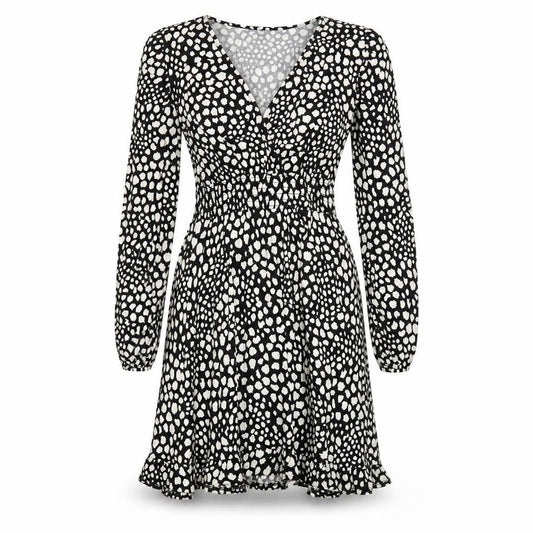 New Look Womens Black Geometric Viscose A-Line Size 10 V-Neck Pullover