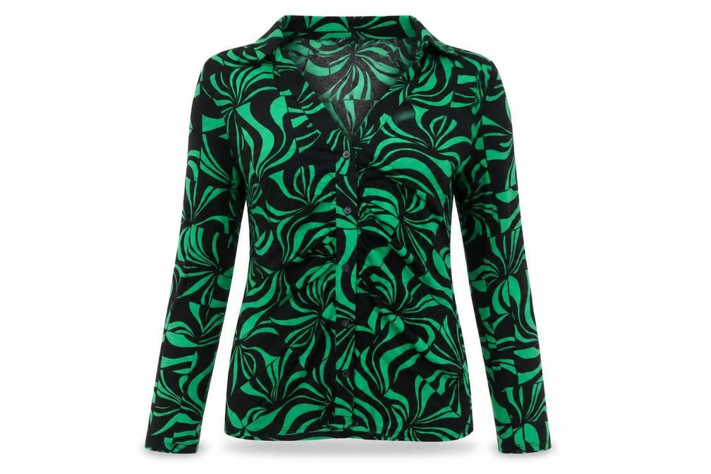 New Look Womens Green Geometric Polyester Basic Button-Up Size 8 Collared