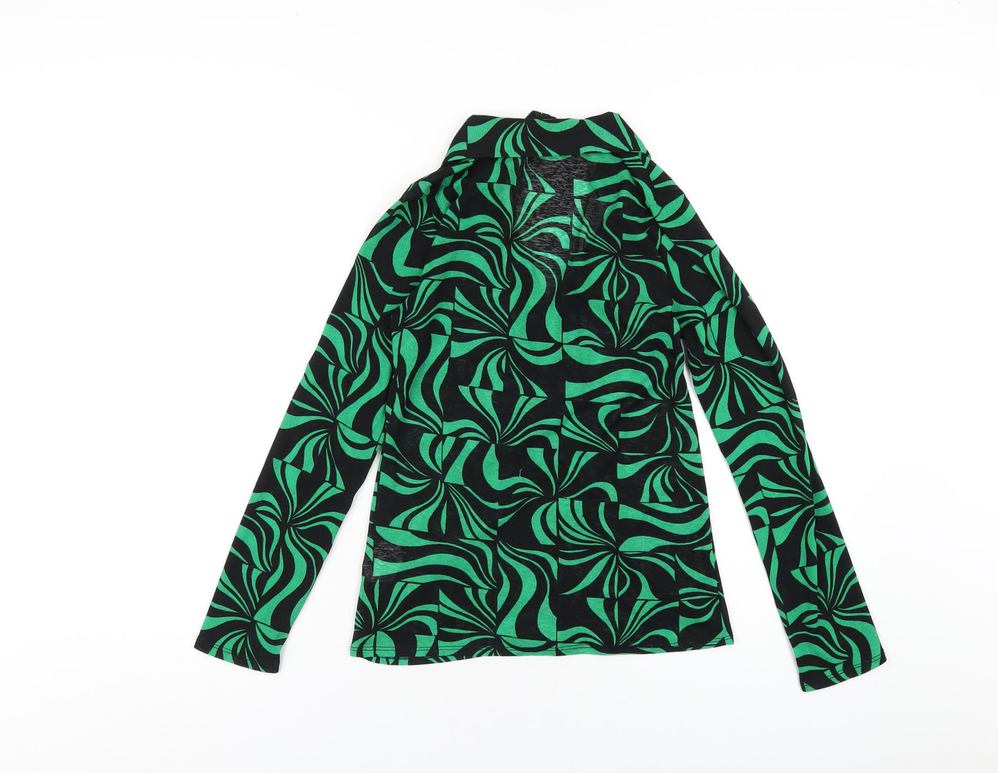 New Look Womens Green Geometric Polyester Basic Button-Up Size 8 Collared