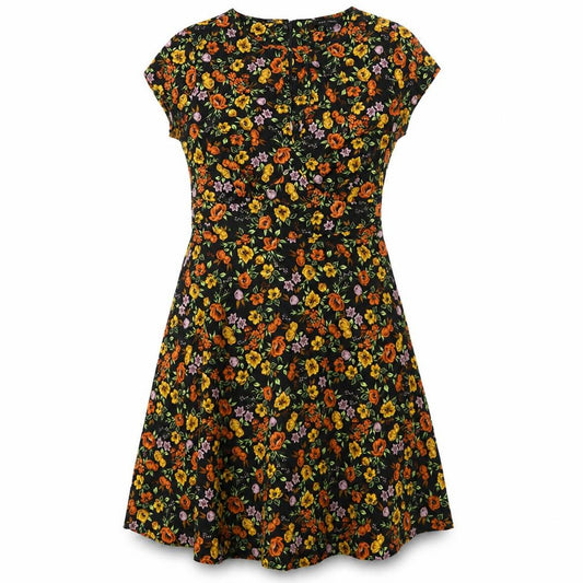 New Look Womens Black Floral Polyester A-Line Size 6 Round Neck Zip