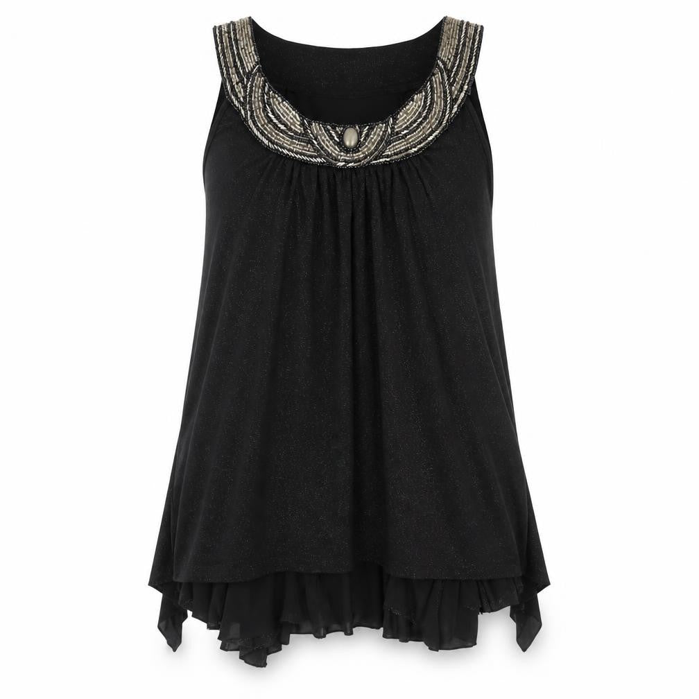 Wallis Womens Black Polyester Basic T-Shirt Size M Round Neck - Beaded Neckline
