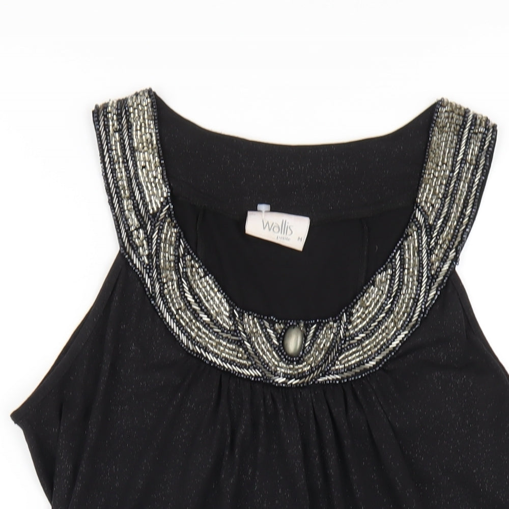 Wallis Womens Black Polyester Basic T-Shirt Size M Round Neck - Beaded Neckline