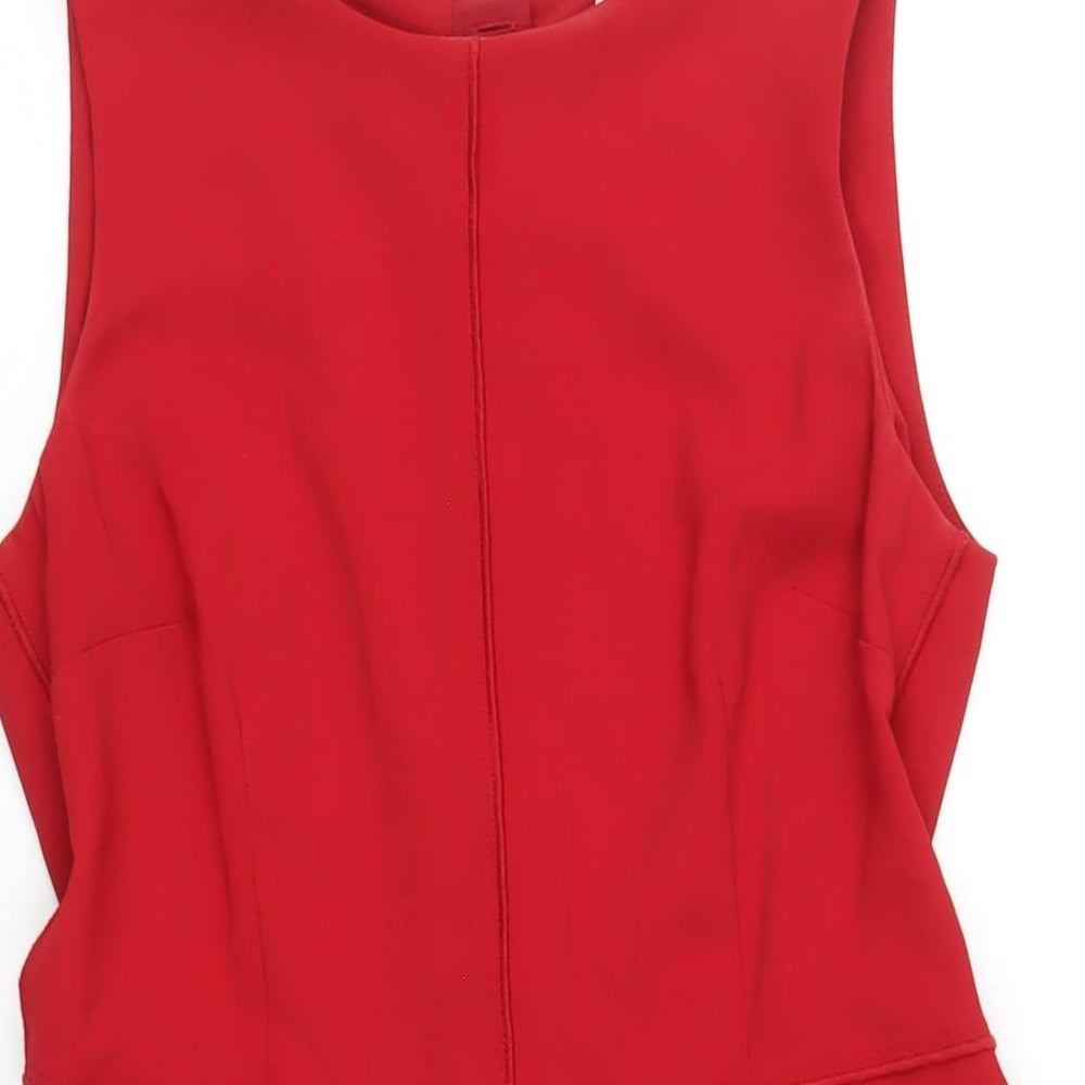 H&M Womens Red Polyester A-Line Size 10 Round Neck Zip