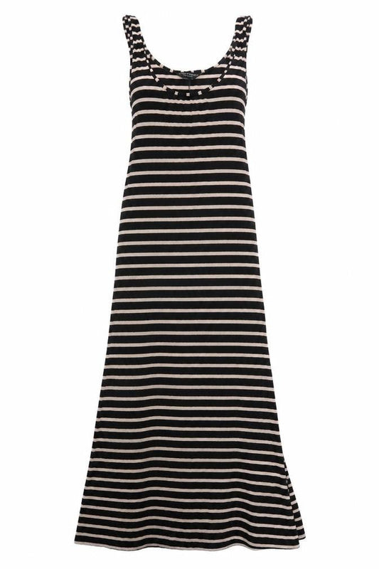 Dorothy Perkins Womens Black Striped Viscose Maxi Size 10 Scoop Neck Pullover