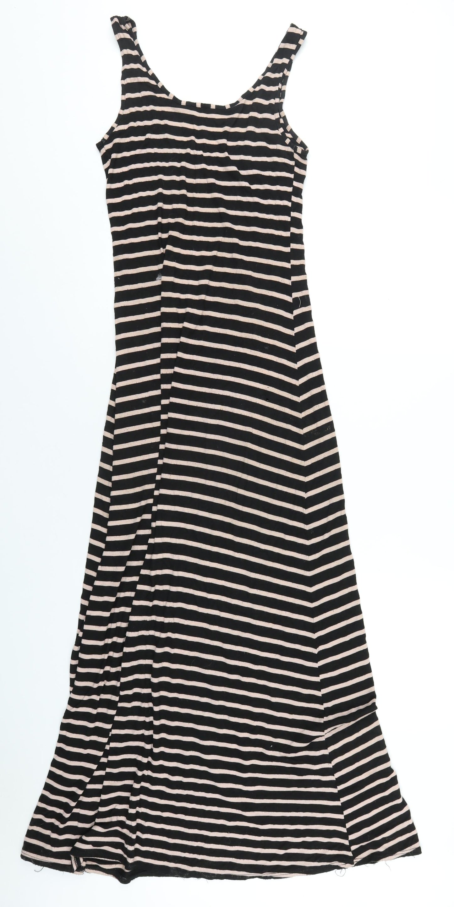 Dorothy Perkins Womens Black Striped Viscose Maxi Size 10 Scoop Neck Pullover