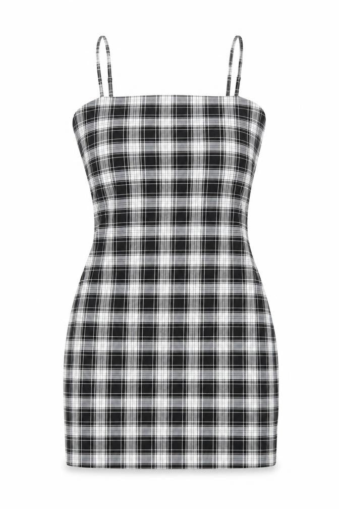 New Look Girls Black Plaid Vinyl Mini Size 15 Years Square Neck Zip