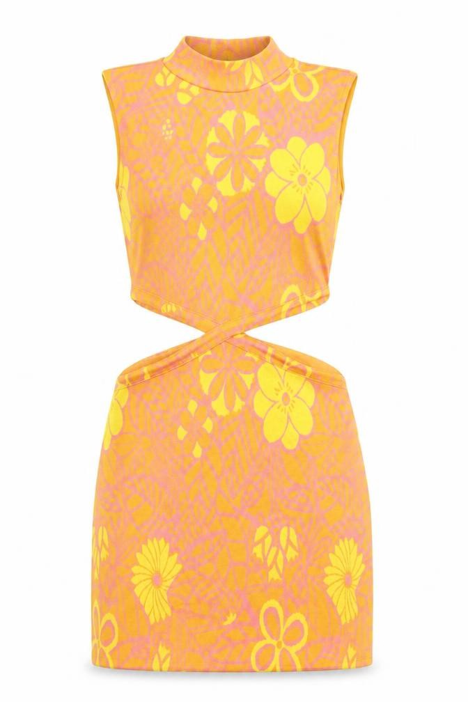 Zara Womens Orange Floral Polyester Bodycon Size M Roll Neck Pullover