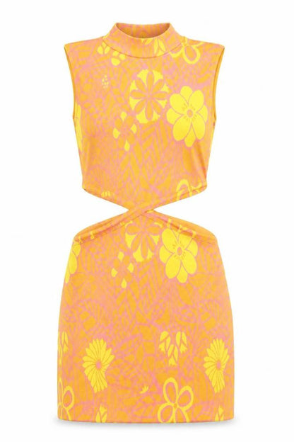 Zara Womens Orange Floral Polyester Bodycon Size M Roll Neck Pullover