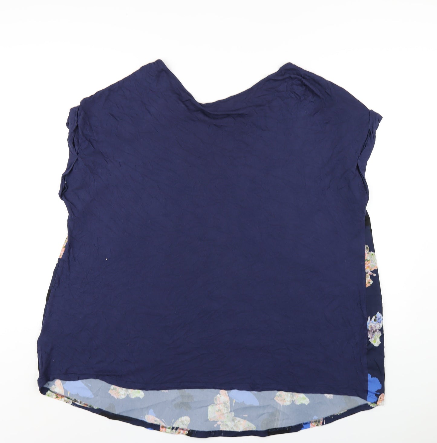 Red Herring Womens Blue Geometric Polyester Basic T-Shirt Size 20 Round Neck