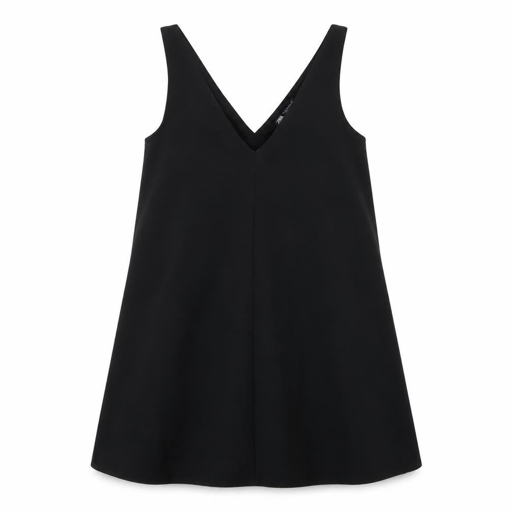 Zara Womens Black Polyester Tank Dress Size S V-Neck Pullover