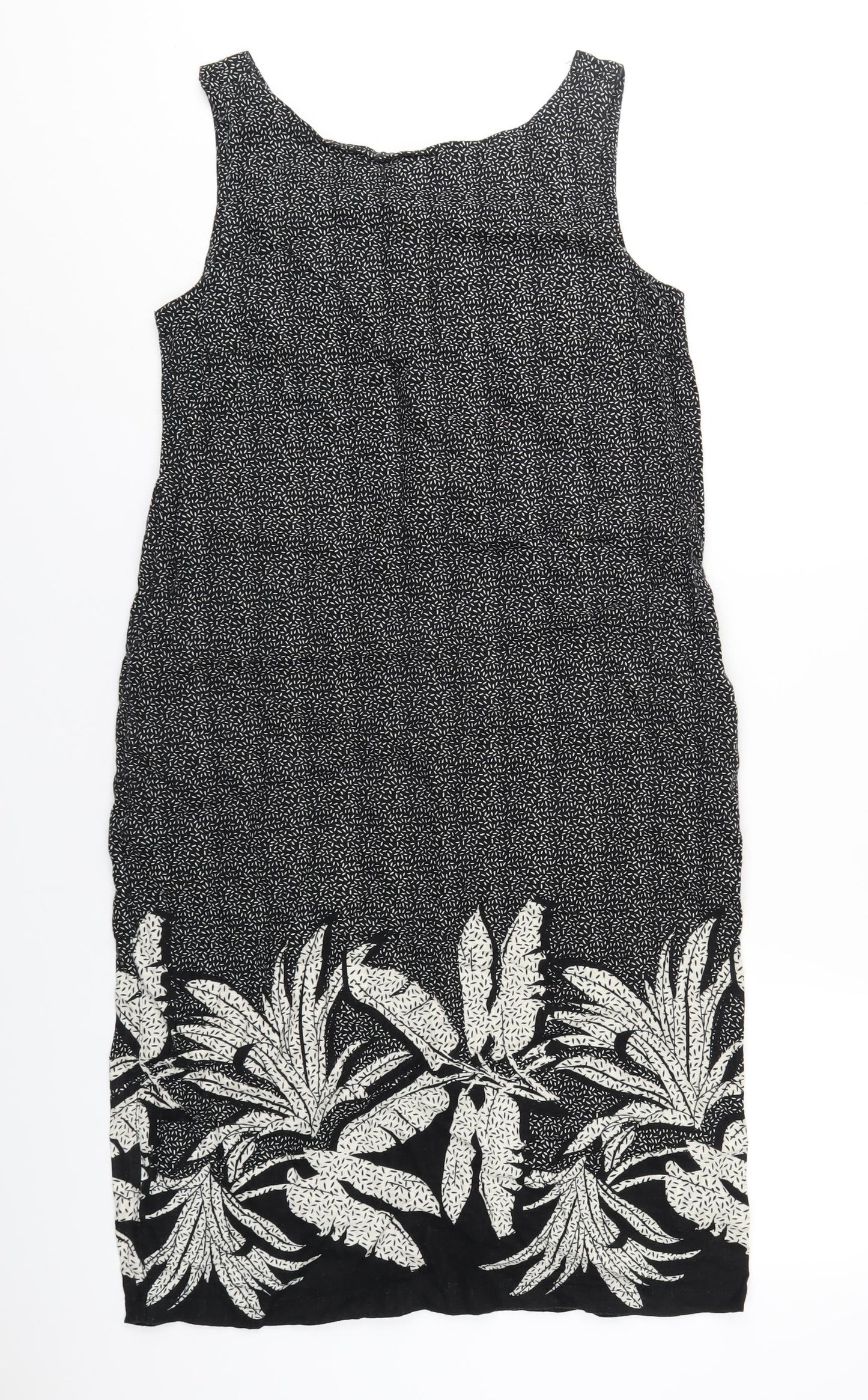 NEXT Womens Black Geometric Linen Tank Dress Size 10 Scoop Neck Pullover