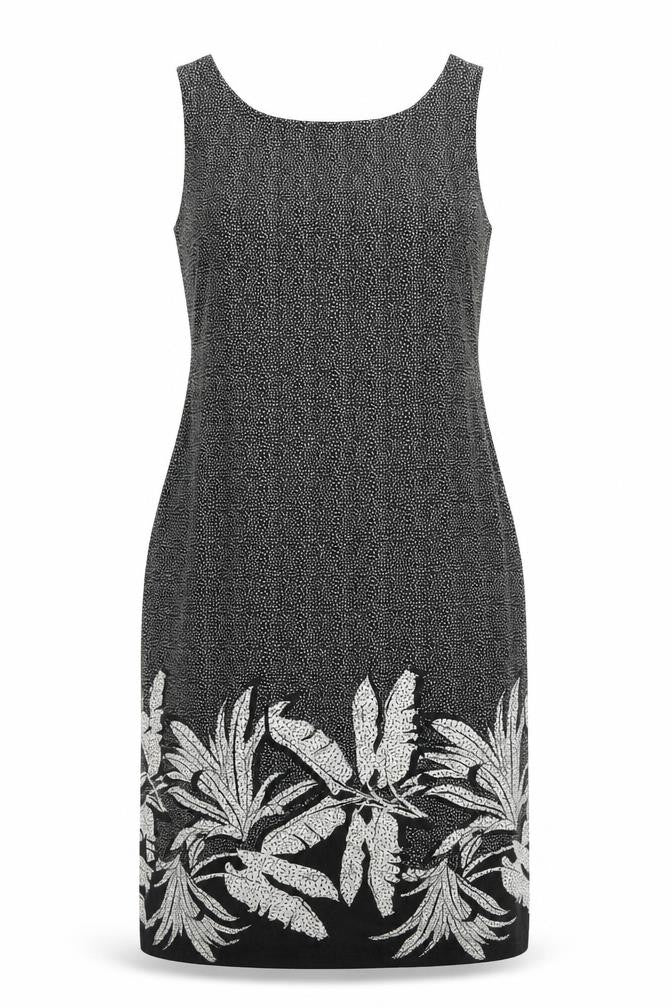 Next Womens Black Geometric Linen Tank Dress Size 10 Scoop Neck Pullover