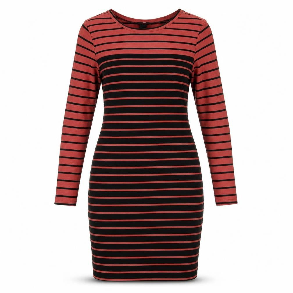 H&M Womens Black Striped Polyester Bodycon Size M Round Neck Pullover