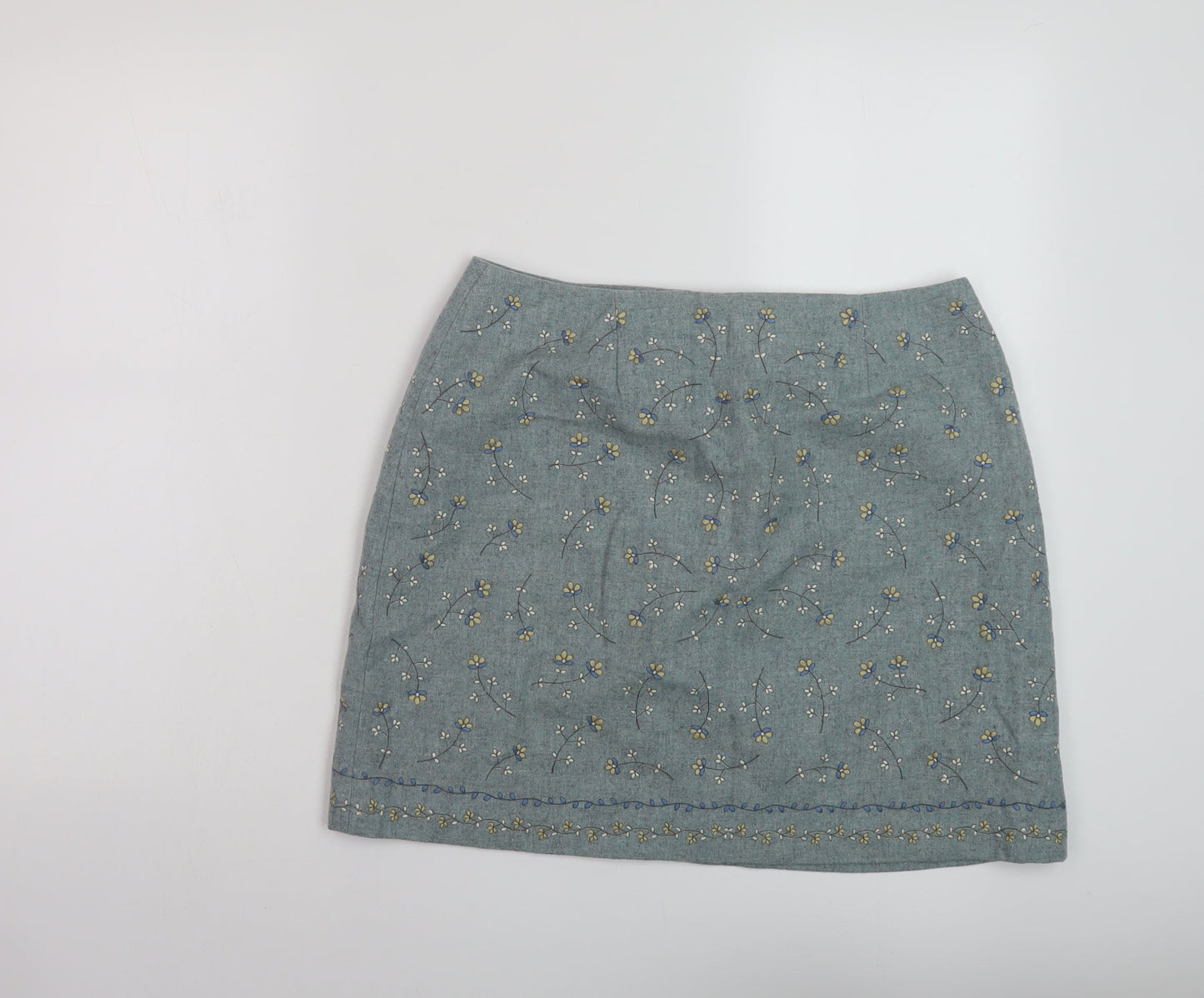 Warehouse Womens Green Floral Polyester Mini Skirt Size 14 Zip