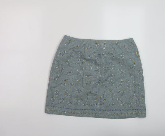 Warehouse Womens Green Floral Polyester Mini Skirt Size 14 Zip